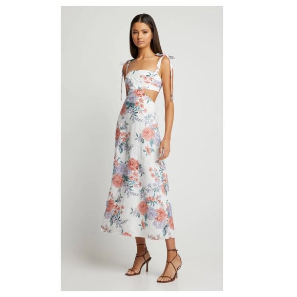 SOFIA THE LABEL Mimi Cut Out Midi Dress Jewel Floral - Picture 2 of 10